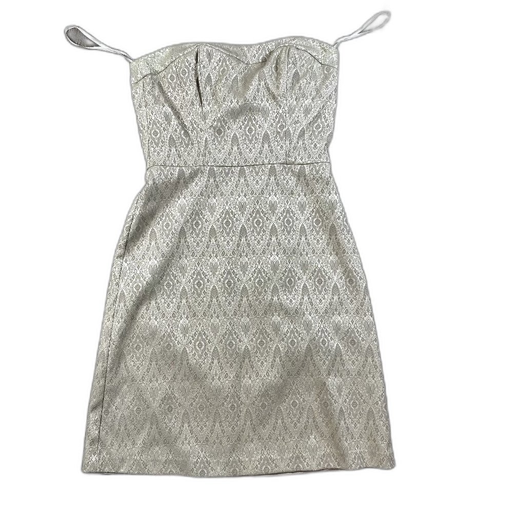 WHBM Strapless Formal dress |  Size 6 Gold Damask Dress | Wedding Guest Dresses